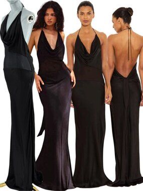 🆕 RAT & BOA 🧿 NWOT Orchid Cowl Neck Maxi Dress, Black w Sheer Panel - Sz XS